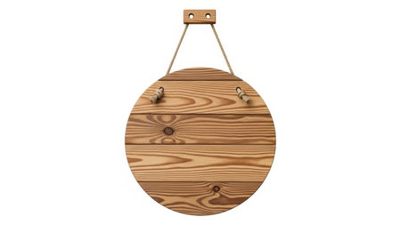 Wooden round wall decor isolated on white backgroundの素材