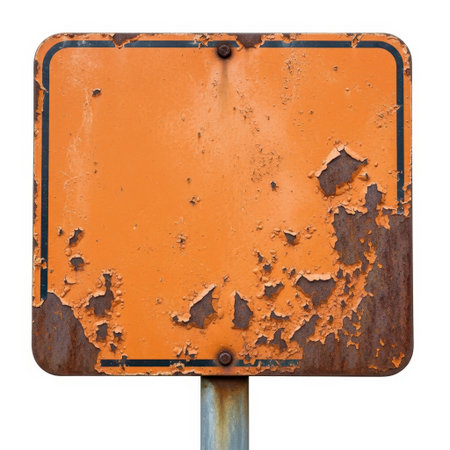 Rusted orange sign isolated on white backgroundの素材