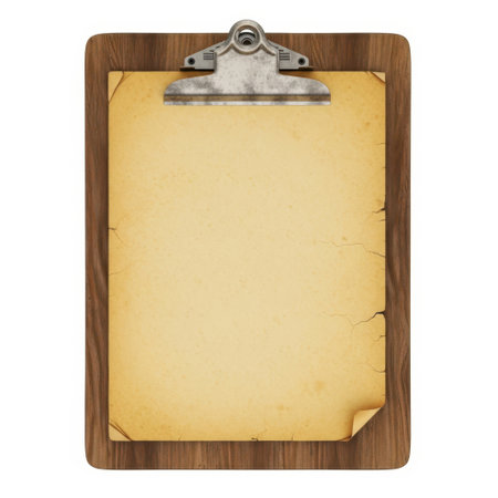 Vintage clipboard with paper, isolated on white backgroundの素材