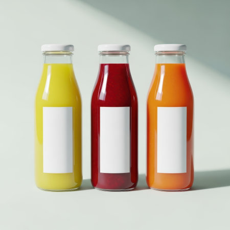 Three juice bottles isolated on white backgroundの素材