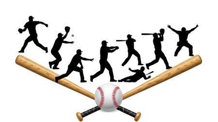 Baseball players in action, isolated on white backgroundの素材