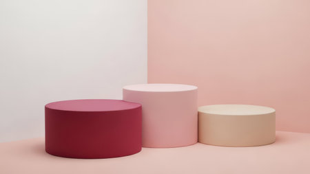 Three colored cylinders isolated on white backgroundの素材