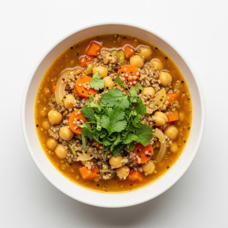 Chickpea and vegetable stew isolated on white backgroundの素材