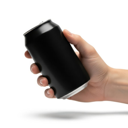 Hand holding soda can isolated on white backgroundの素材