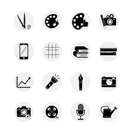 Creative tools icons isolated on white backgroundの素材