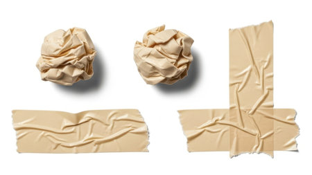 Crumpled paper balls and strips isolated on white backgroundの素材