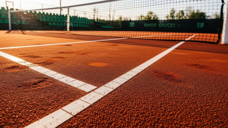 Clay tennis court net isolated on white backgroundの素材