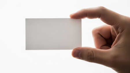 Hand holding transparent card isolated on white backgroundの素材