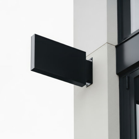 Modern wall-mounted signboard isolated on white backgroundの素材