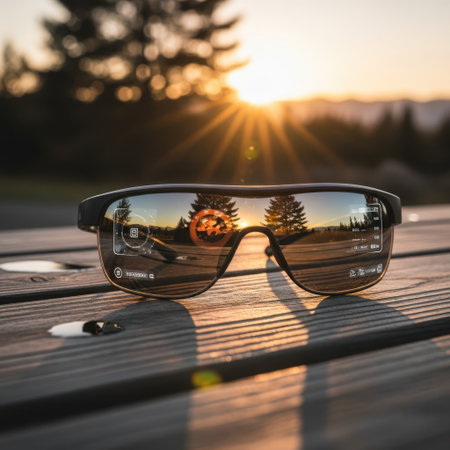 Sunglasses with sunset reflection, isolated on white backgroundの素材