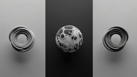 Three metal spheres isolated on white backgroundの素材