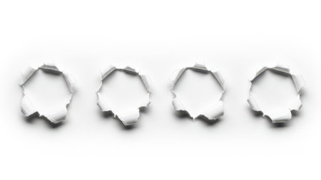 Four torn paper edges isolated on white backgroundの素材