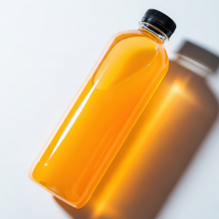 Orange juice bottle isolated on white backgroundの素材