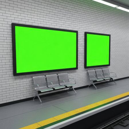 Subway station seats and screens isolated on white backgroundの素材