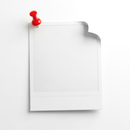 Blank note with red pushpin isolated on white backgroundの素材