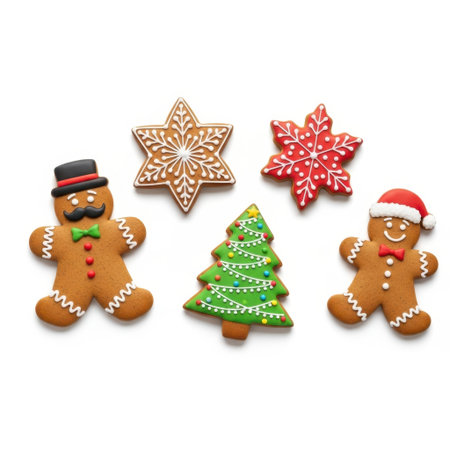 Christmas gingerbread cookies isolated on white backgroundの素材