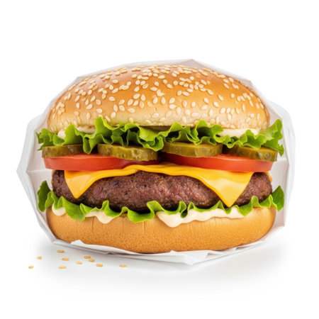 Delicious cheeseburger isolated on white backgroundの素材