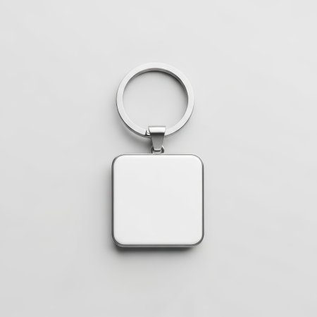 Square keychain on white backgroundの素材