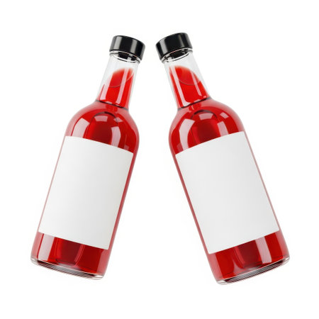 Two red wine bottles isolated on white backgroundの素材