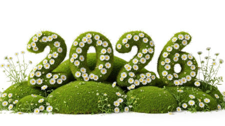 2026 number design with flowers isolated on white backgroundの素材