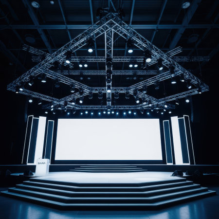 Modern stage setup isolated on white backgroundの素材