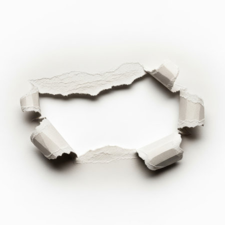 Torn paper piece isolated on white backgroundの素材