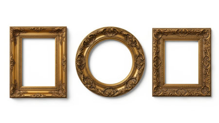 Three ornate picture frames isolated on white backgroundの素材
