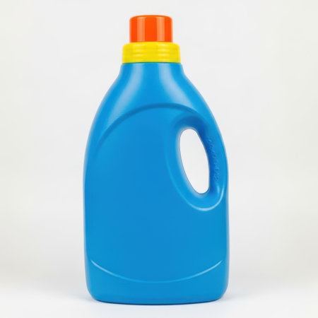 Blue laundry detergent bottle isolated on white backgroundの素材