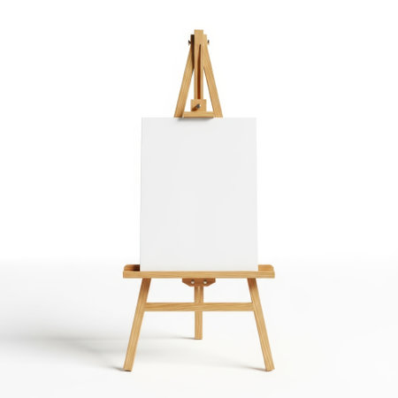 Wooden easel with blank canvas isolated on white backgroundの素材