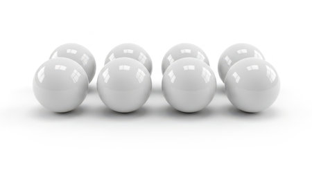 Ten white spheres isolated on white backgroundの素材
