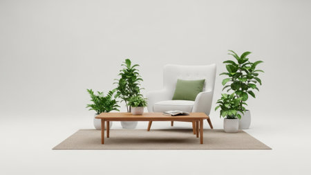 Modern living room setup isolated on white backgroundの素材