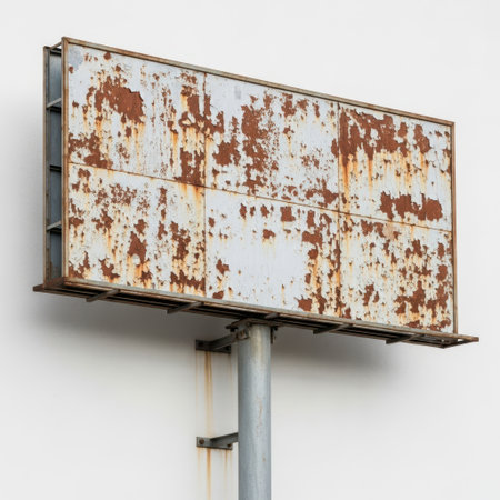 Rusted billboard isolated on white backgroundの素材
