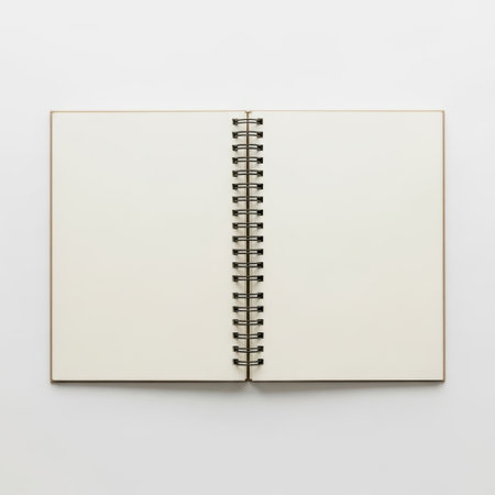 Open spiral notebook isolated on white backgroundの素材