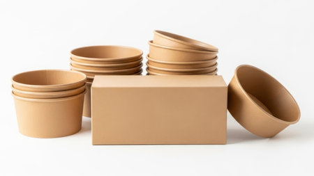 Stack of eco-friendly bowls isolated on white backgroundの素材