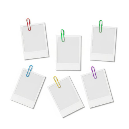 Colorful paper clips on notes isolated on white backgroundの素材