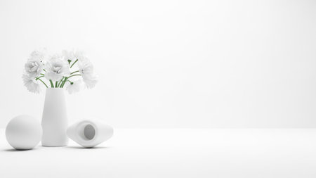 White vase with flowers isolated on white backgroundの素材
