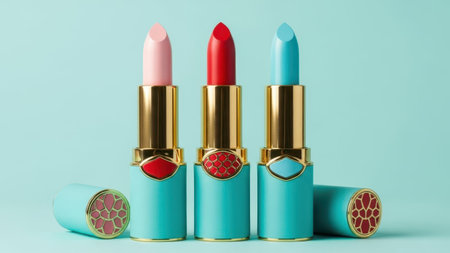 Three lipsticks isolated on white backgroundの素材