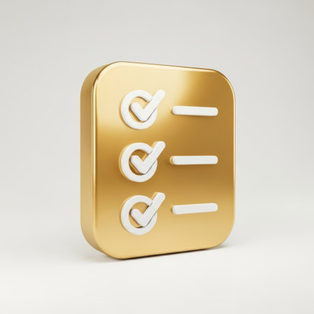 Golden checklist icon isolated on white backgroundの素材