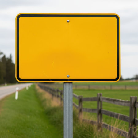 Blank yellow road sign isolated on white backgroundの素材