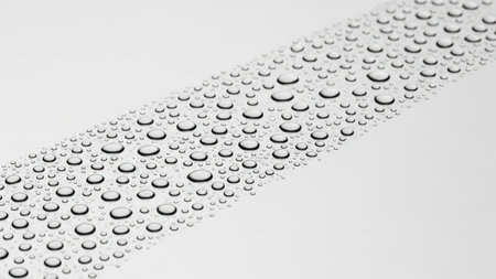 Water droplets on surface, isolated on white backgroundの素材