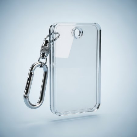Clear phone case with carabiner attachment isolated on white backgroundの素材