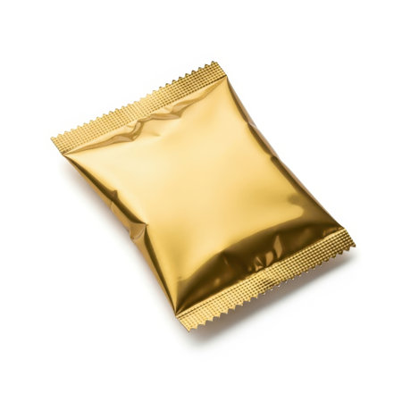 Gold foil packet isolated on white backgroundの素材