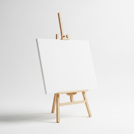 Blank canvas on easel isolated on white backgroundの素材