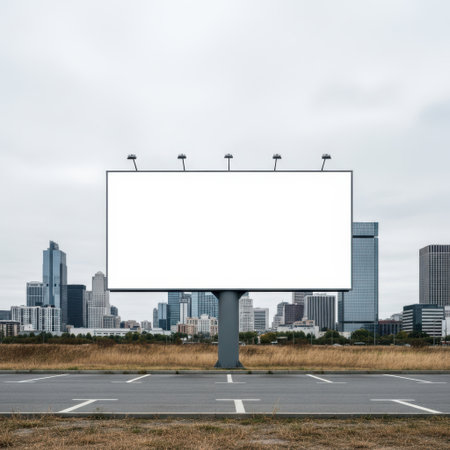 Blank billboard in parking lot isolated on white backgroundの素材