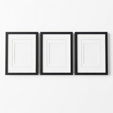 Three black picture frames isolated on white backgroundの素材