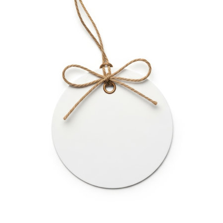 Blank gift tag with bow isolated on white backgroundの素材
