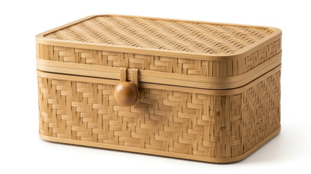 Bamboo storage box isolated on white backgroundの素材