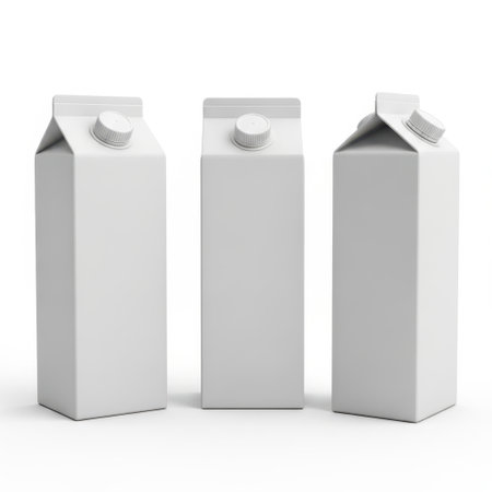 Three milk cartons isolated on white backgroundの素材