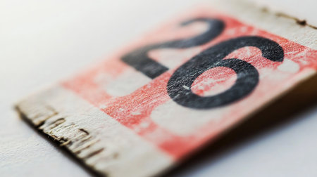 This vintage red ticket displays the number twenty-six, set against a soft-focused background, perfect for evoking feelings of nostalgia and creativity.の素材
