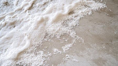 A close-up view of foam forming on a smooth concrete surface, capturing light in a way that highlights textures and patterns for artistic inspiration.の素材